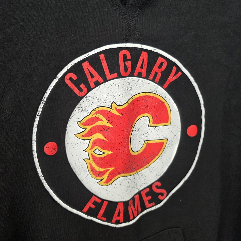 NHL Calgary Flames Black and Red Crew Neck Hoodie - Picture 5 of 12
